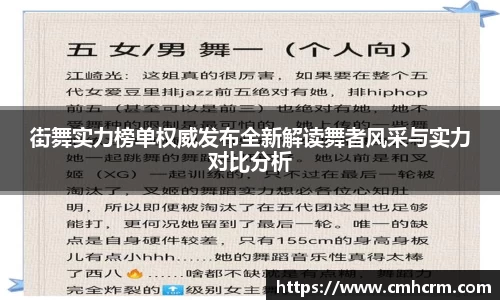 街舞实力榜单权威发布全新解读舞者风采与实力对比分析